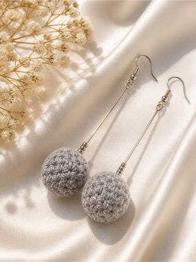 Crochet Ball Drop Earrings 🤍 Minimal Boho Dangle Lightweight